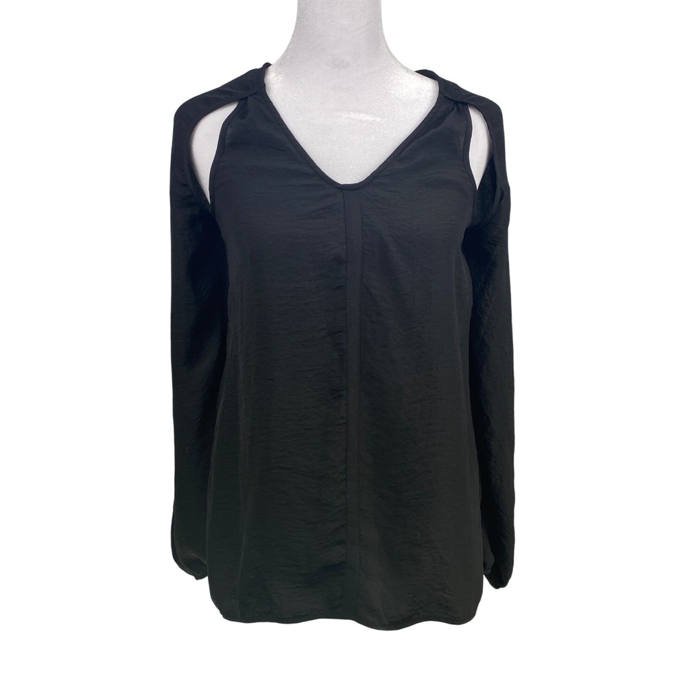 Armani Exchange Blouse Black V Neck Long Sleeve Cut Out‎ Shoulder Top XS
